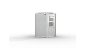 Verkaufshäuschen isoliert, H2555 x B1670 x L1610, mit Schiebefenster und Elektropaket, grau-weiß