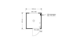 Verkaufshäuschen isoliert, H2555 x B1670 x L1610, mit Schiebefenster und Elektropaket, enzianblau