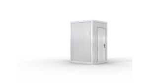 Verkaufshäuschen isoliert, H2555 x B1670 x L1610, mit 1 x Schiebefenster, 1 x DK-Fenster und Elektropaket, grau-weiß