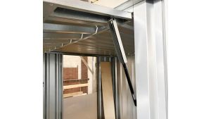 Verkaufscontainer - Barcontainer mit Verkaufsklappe mittig und außermittig und Ablage, H2216 x B5055 x T2350 mm, verzinkt, zerlegt