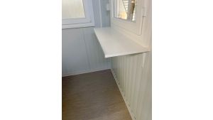 Verkaufshäuschen isoliert, H2555 x B1670 x L1610, mit Schiebefenster und Elektropaket, grau-weiß