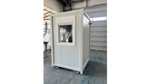 Verkaufshäuschen isoliert, H2555 x B1670 x L1610, mit Schiebefenster und Elektropaket, grau-weiß